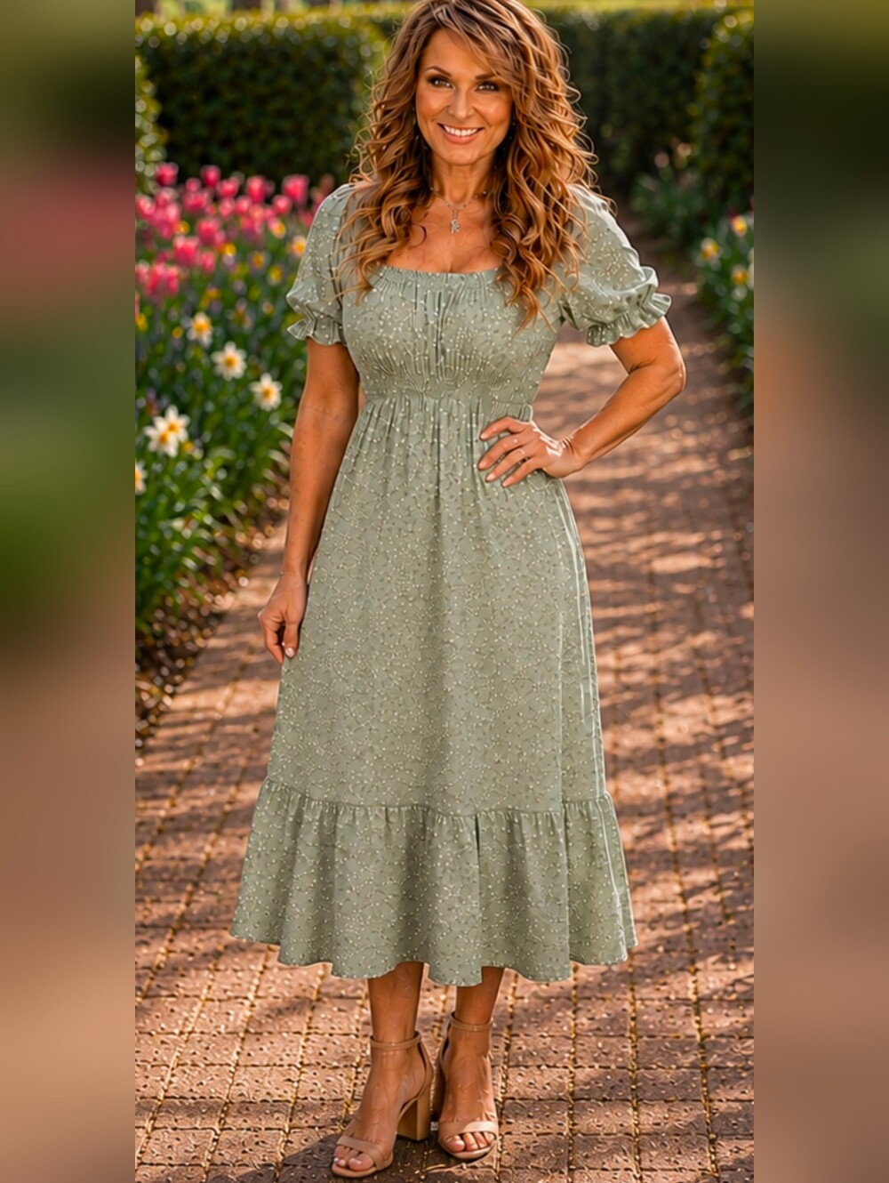 🔥2 FOR $20 - Indulge & Instyle Green and Cream Floral Dress